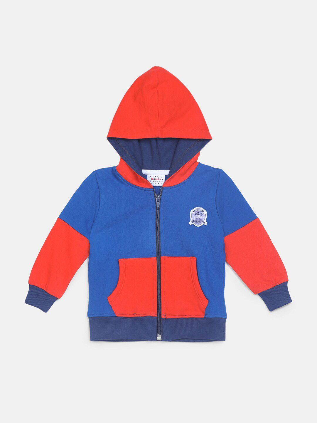 v-mart kids blue colourblocked hooded sweatshirt