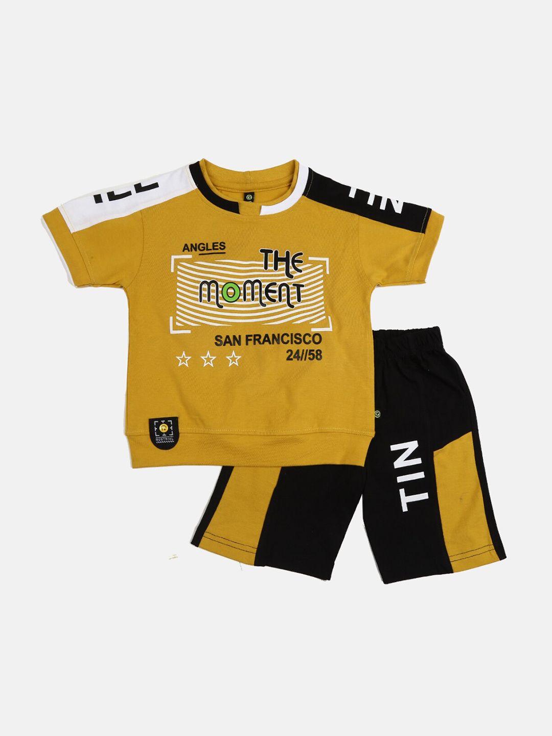 v-mart kids mustard & black printed t-shirt with shorts