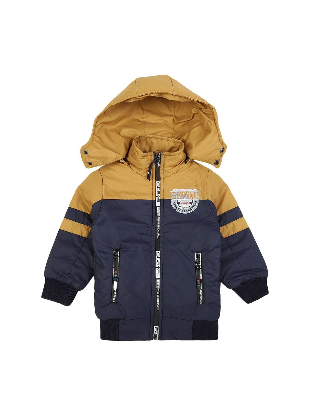 v-mart kids mustard yellow & navy blue colourblocked lightweight padded jacket