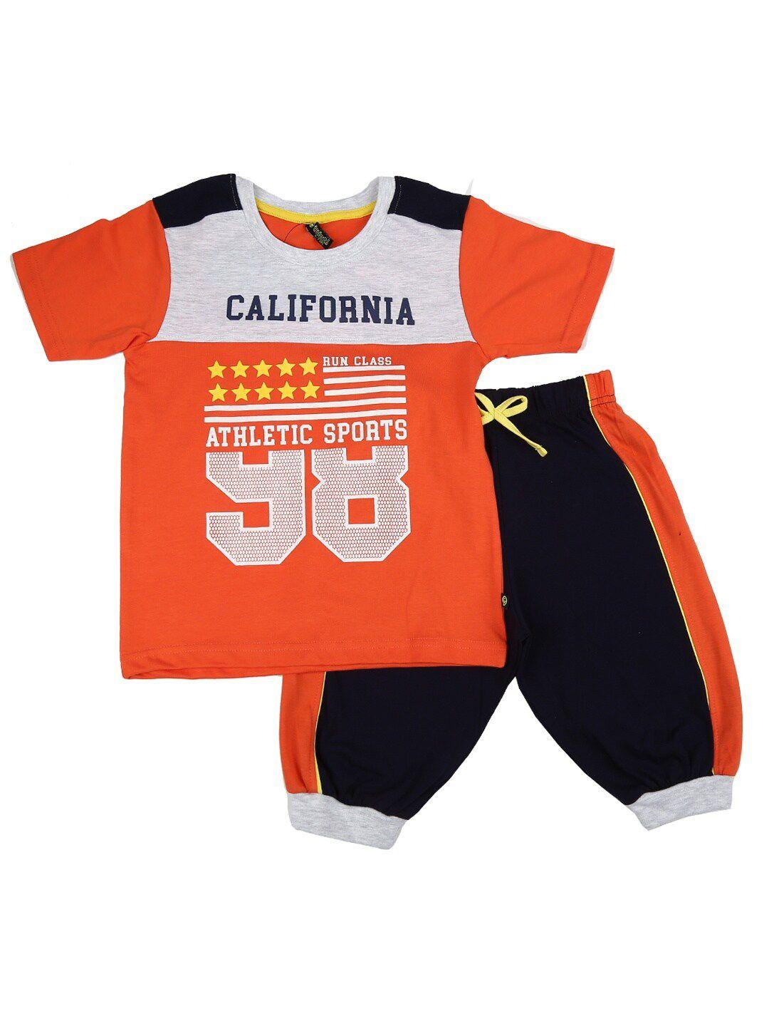 v-mart kids orange & black t-shirt with shorts