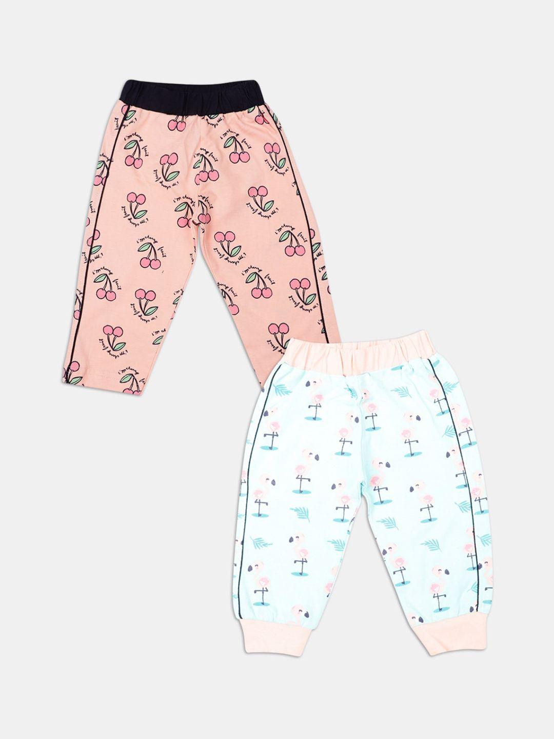 v-mart kids pack of 2 pink & blue  printed cotton lounge pants