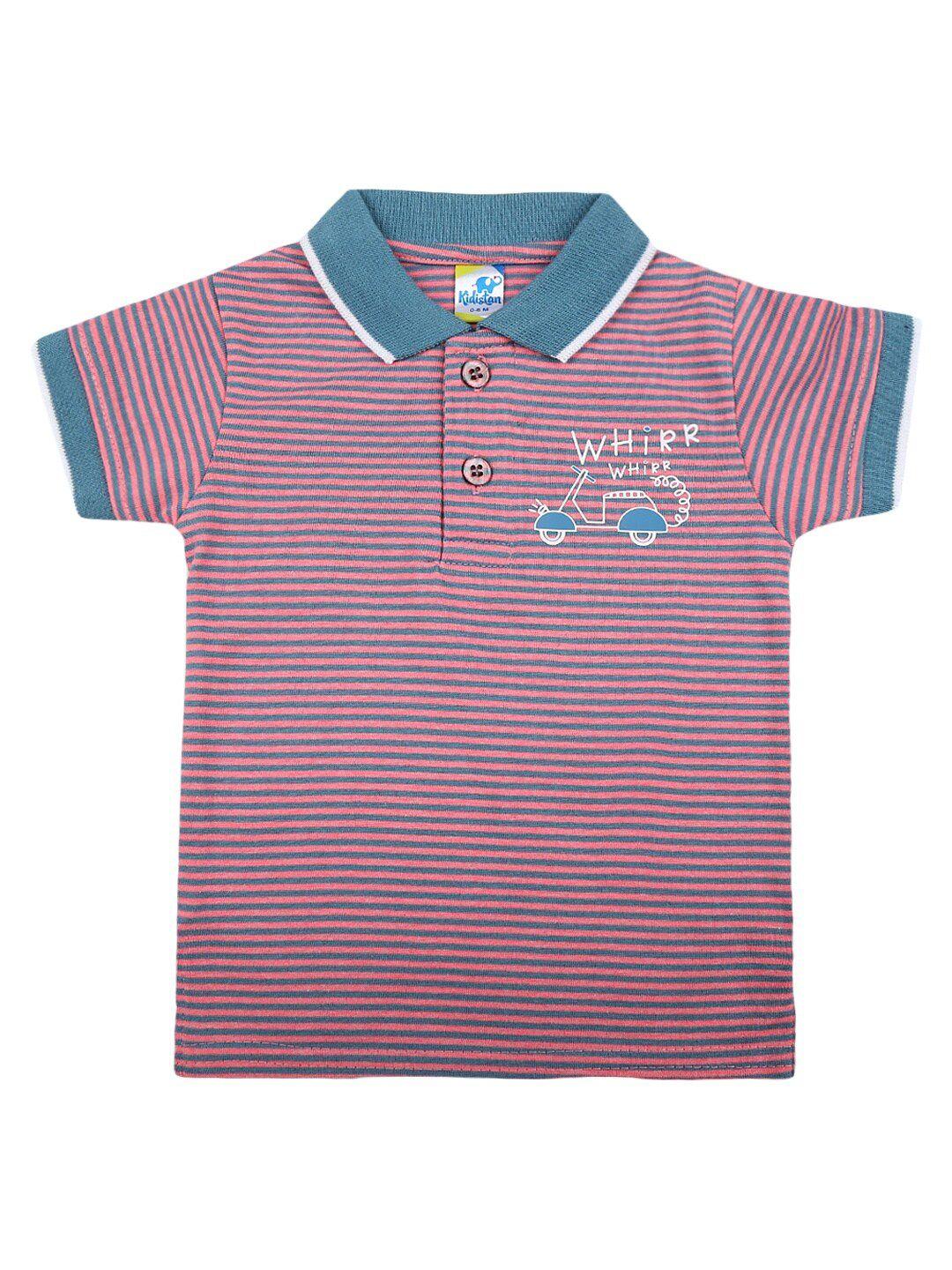 v-mart kids pink & blue striped polo collar cotton t-shirt