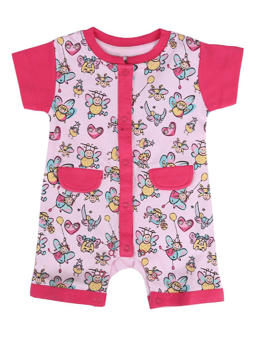 v-mart kids pink & red printed pure cotton rompers