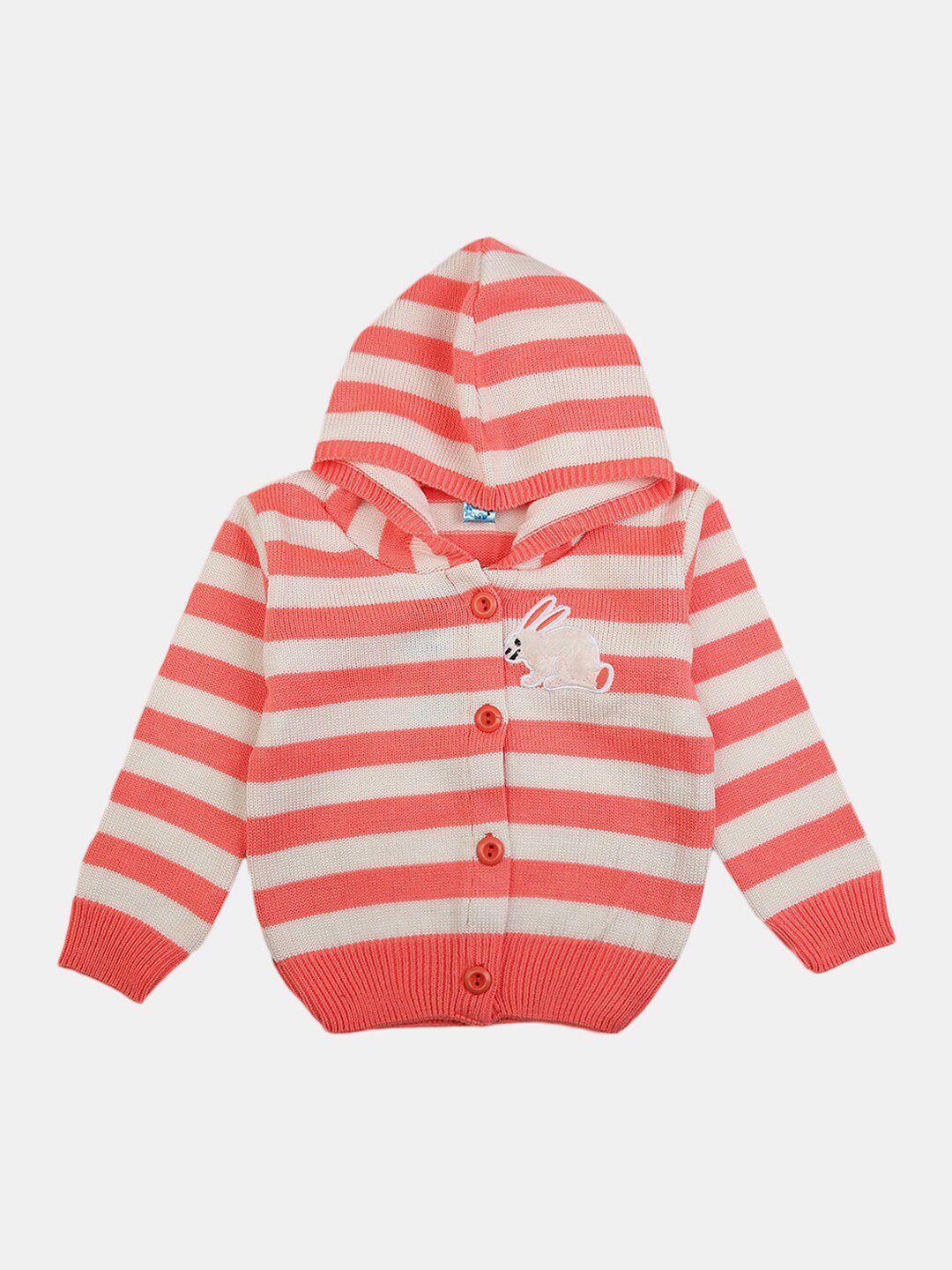 v-mart kids pink & white striped hooded pullover