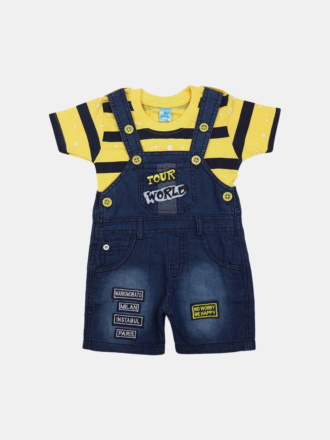 v-mart kids printed cotton t-shirt with dungarees