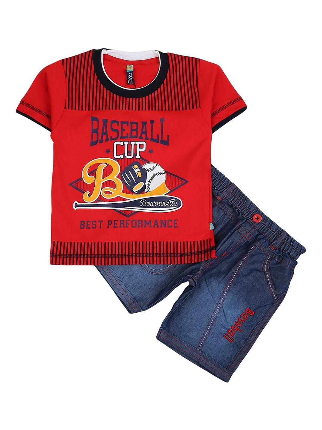 v-mart kids red & blue printed t-shirt with shorts