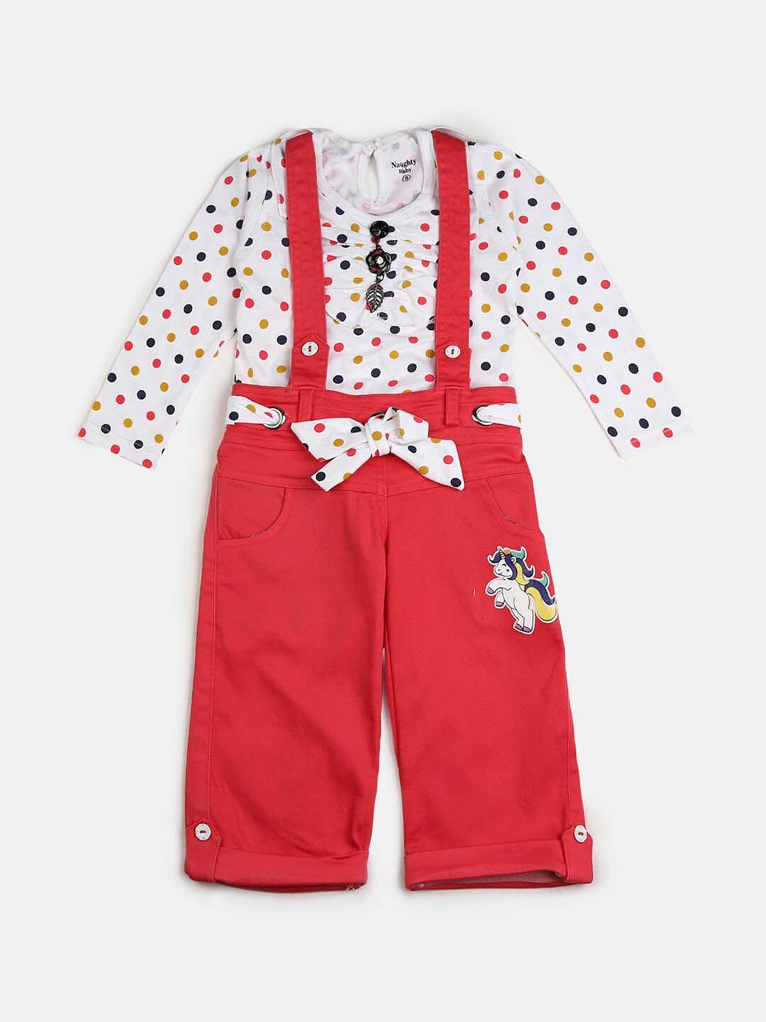 v-mart kids red & white pure cotton printed t-shirt with pyjamas