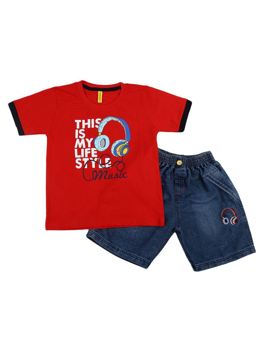 v-mart kids red printed t-shirt with shorts