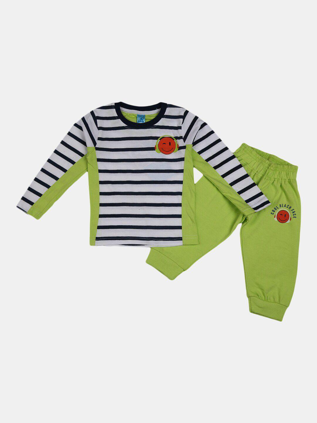 v-mart kids white & green striped t-shirt with trousers