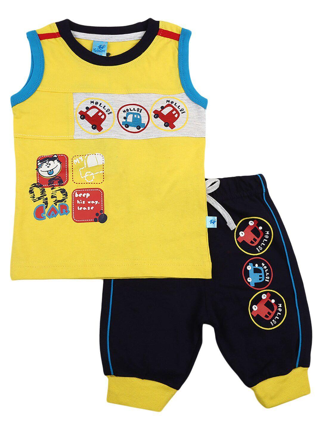 v-mart kids yellow & black printed t-shirt with trousers