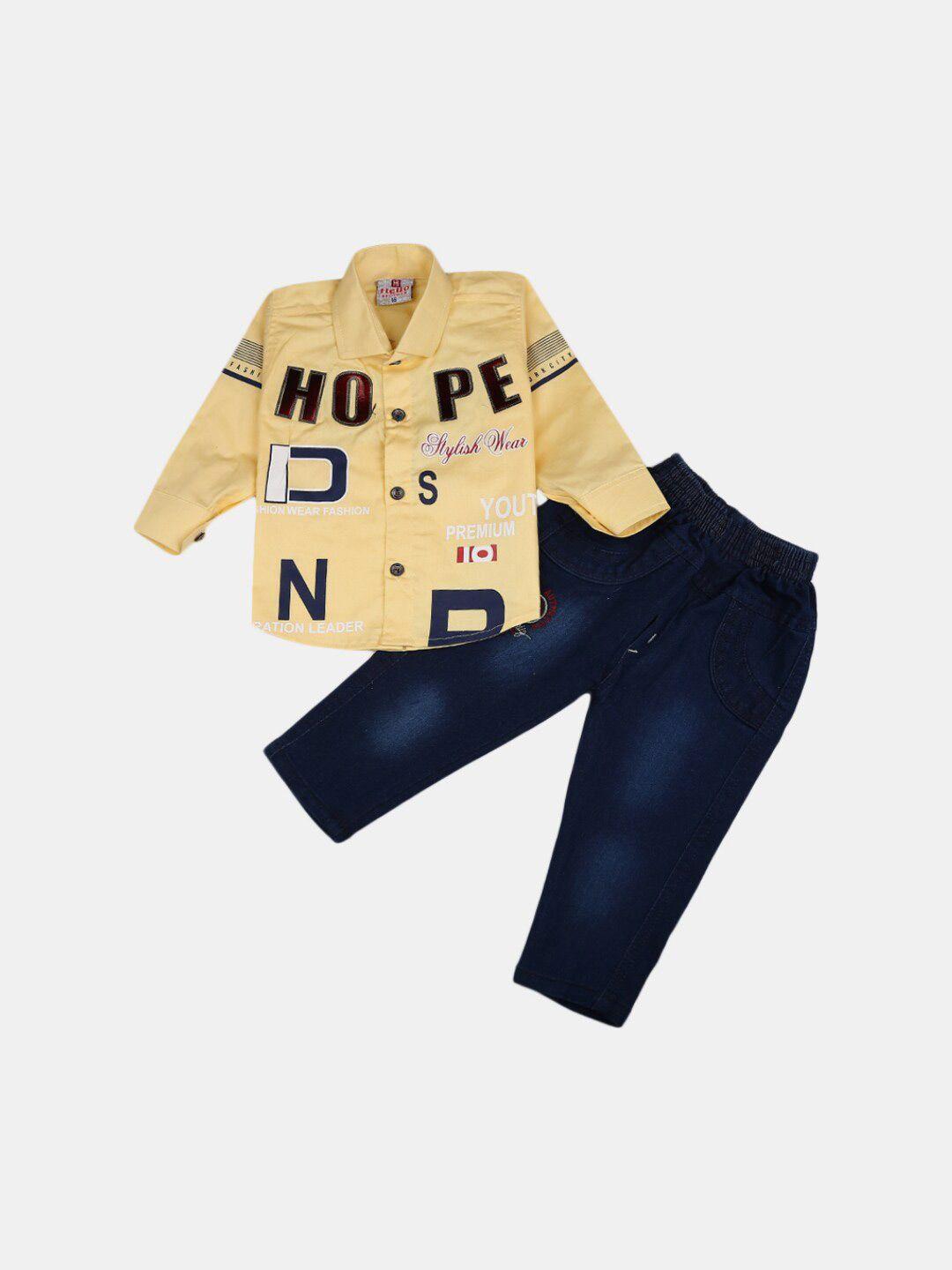 v-mart kids yellow & navy blue printed shirt with trousers