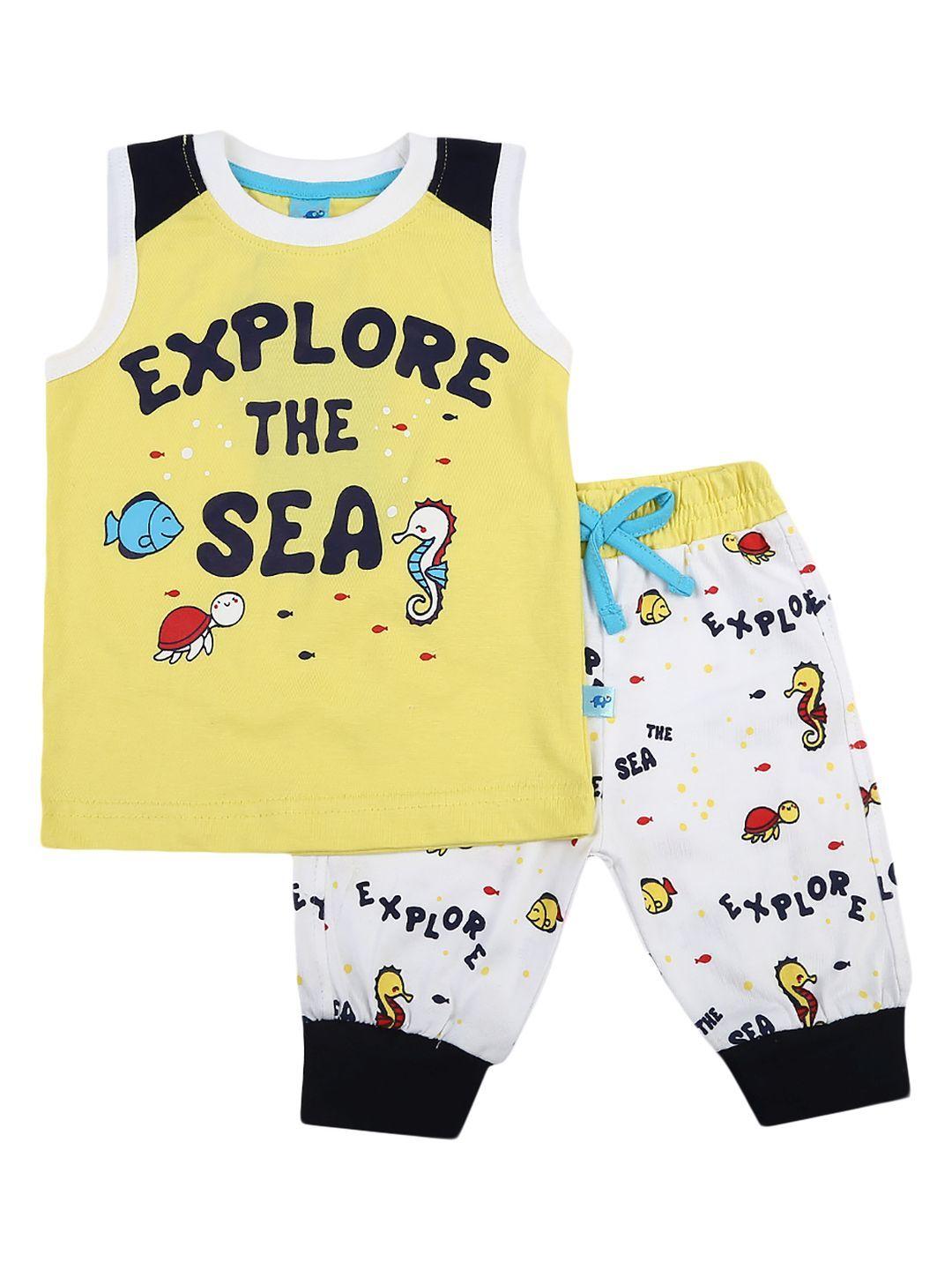 v-mart kids yellow & white printed t-shirt with trousers