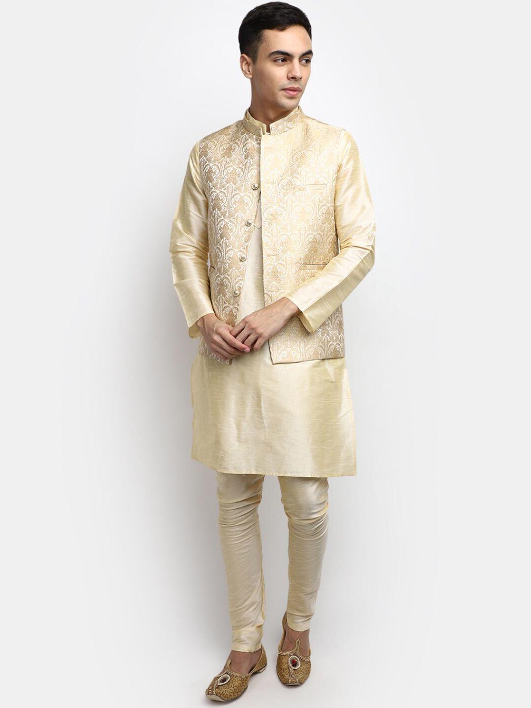 v-mart mandarin collar pure cotton kurta with pyjamas & nehru jacket