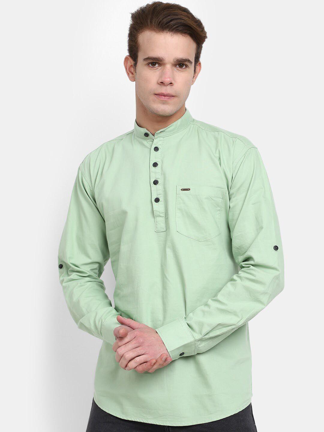 v-mart mandarin collar roll-up sleeves cotton short kurta