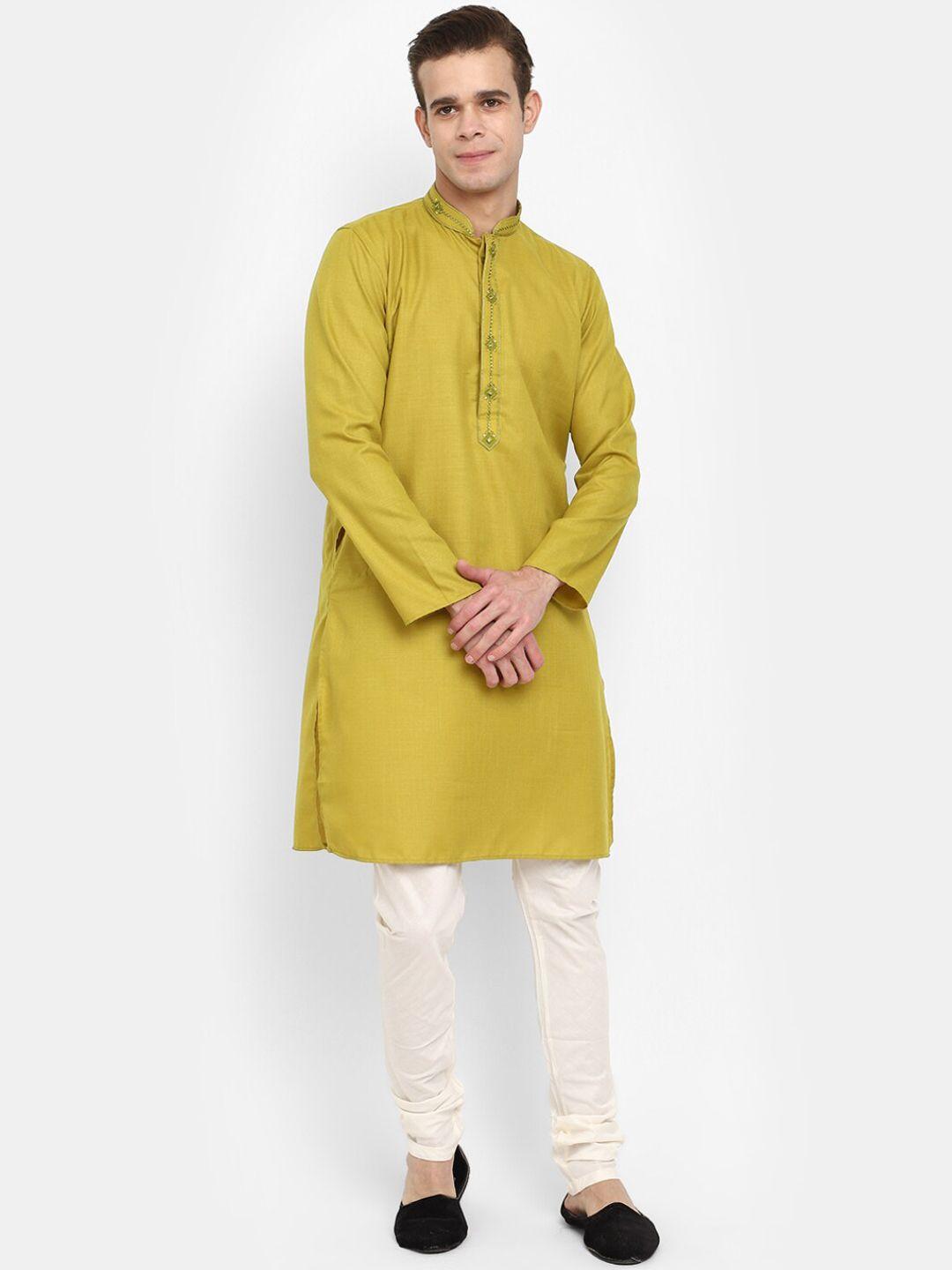 v-mart mandarin collar thread work pure cotton kurta with pyjamas