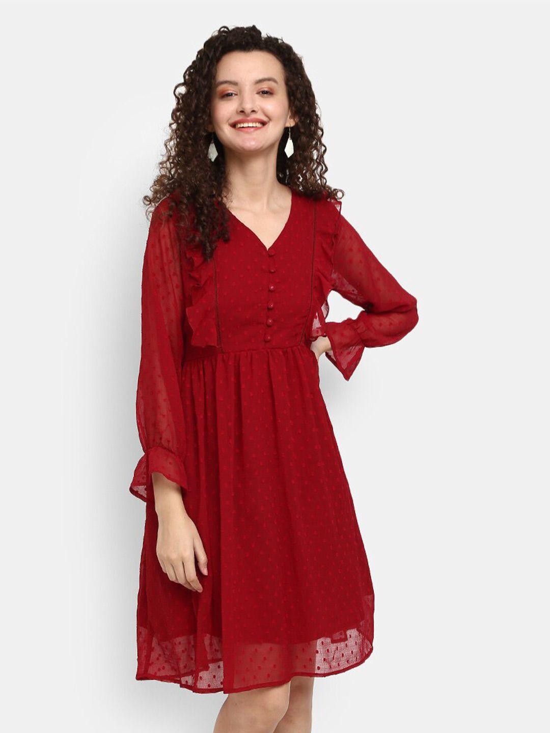 v-mart maroon a-line cotton dress