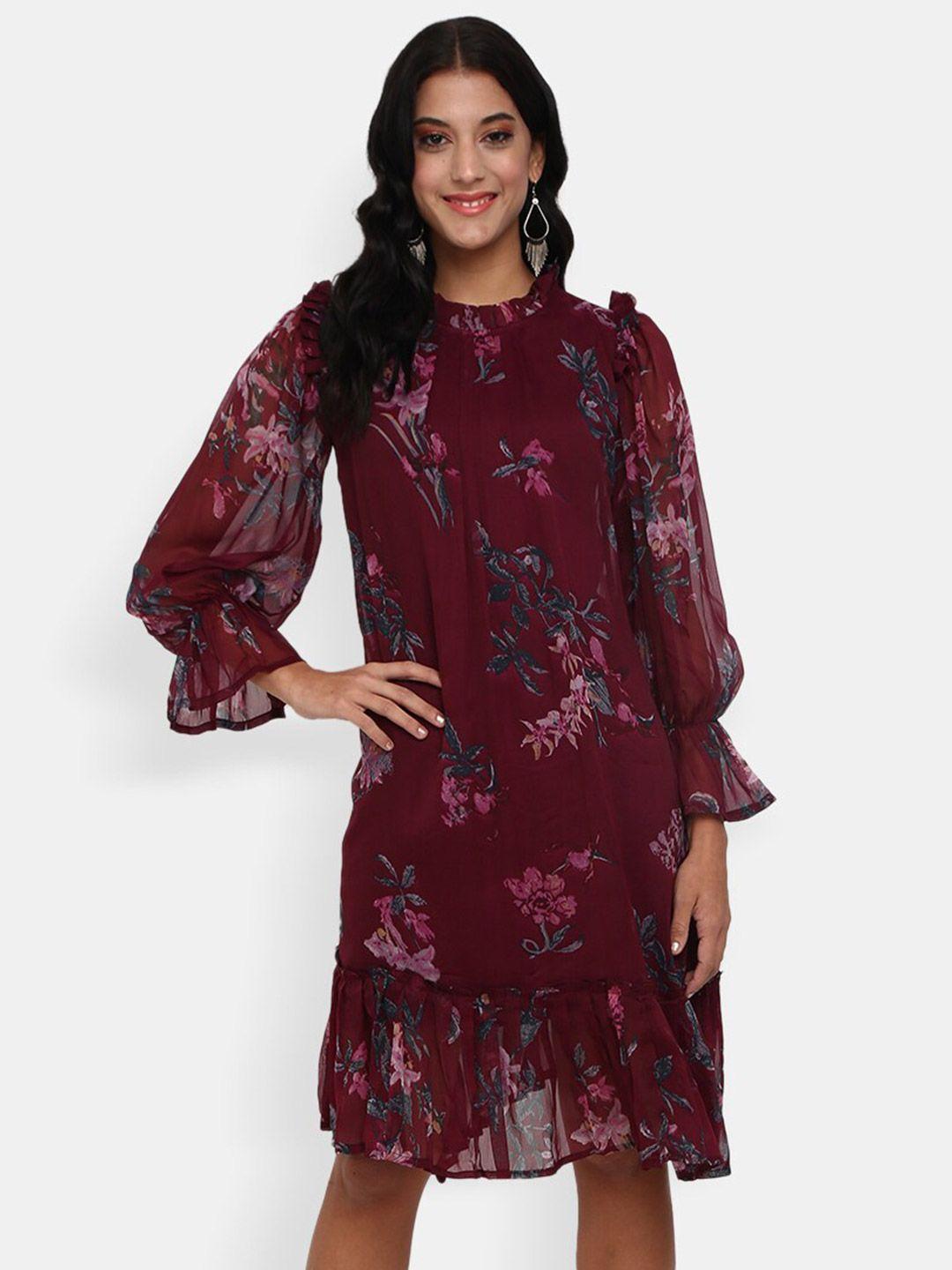 v-mart maroon floral sheath cotton dress