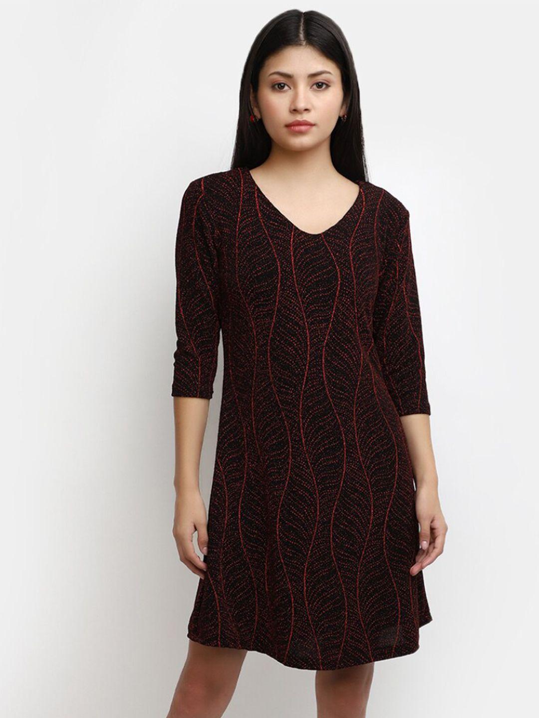 v-mart maroon print sheath midi dress