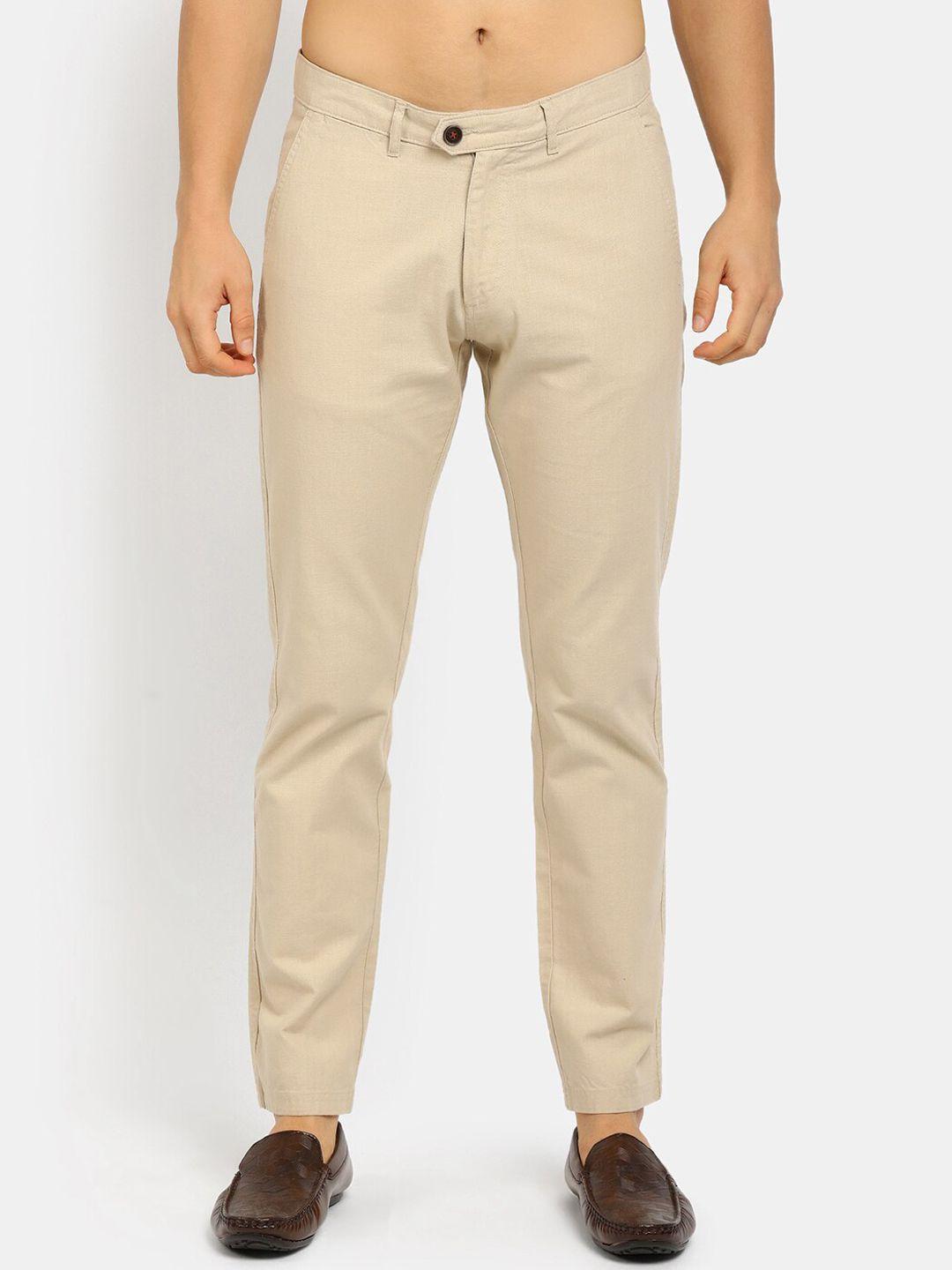 v-mart men beige classic cotton chinos trousers