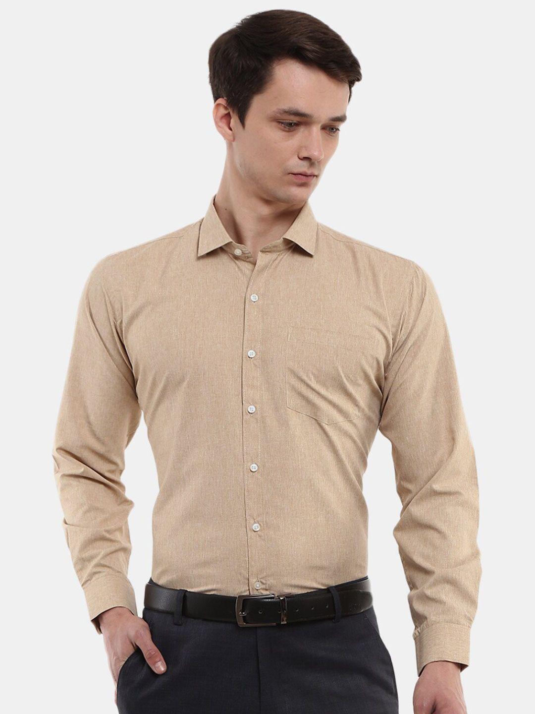 v-mart men beige classic cotton spread collar formal shirt