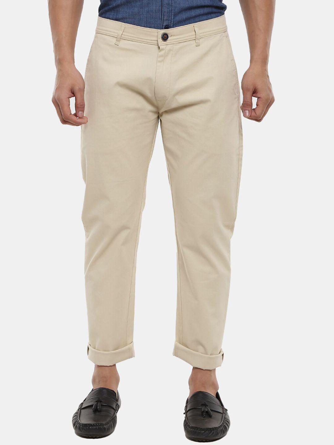 v-mart men beige slim fit easy wash chinos trousers