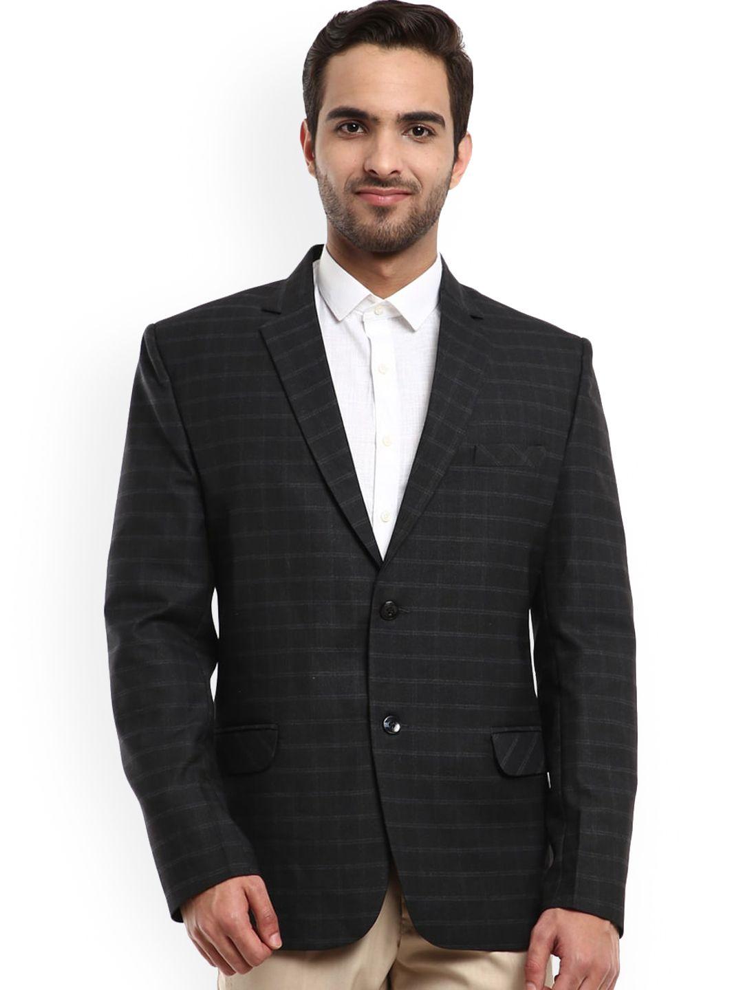 v-mart men black & grey checked single-breasted formal blazer