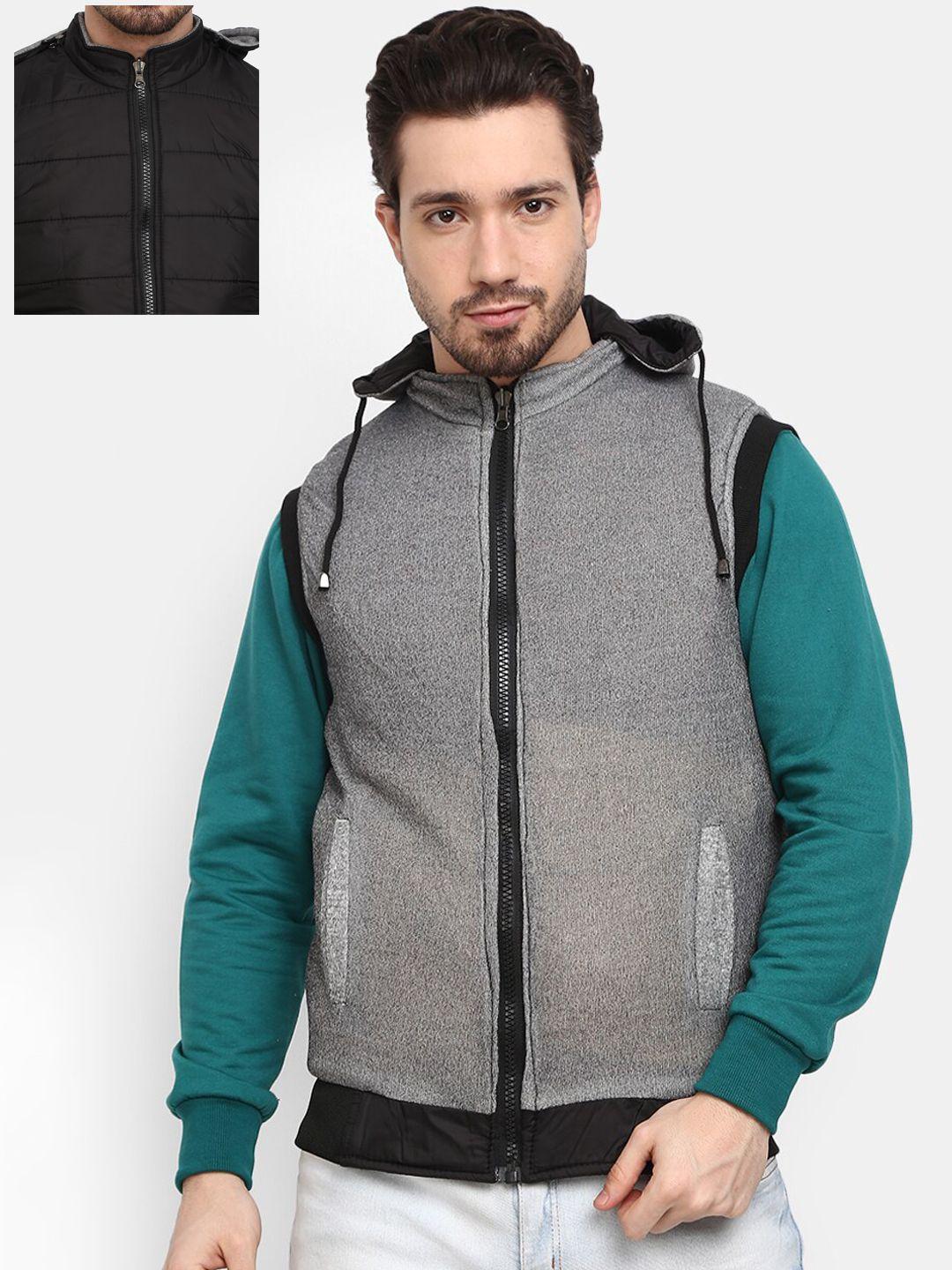 v-mart men black & grey outdoor reversible padded jacket