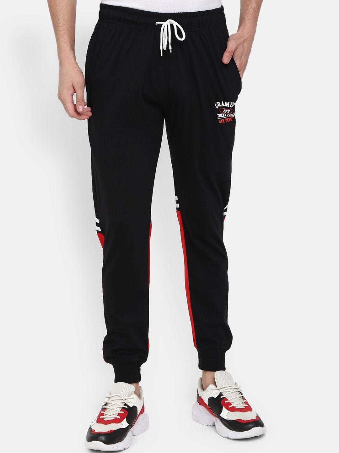 v-mart men black & red colourblocked joggers