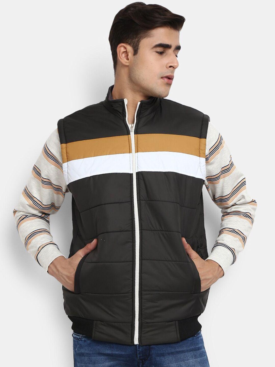 v-mart men black mustard colourblocked outdoor bomber jacket