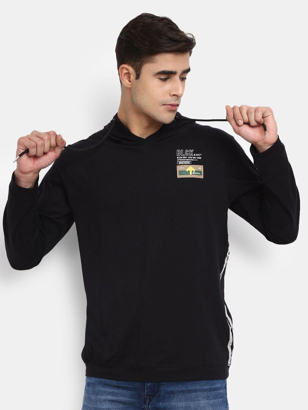 v-mart men black solid hooded cotton sweatshirt