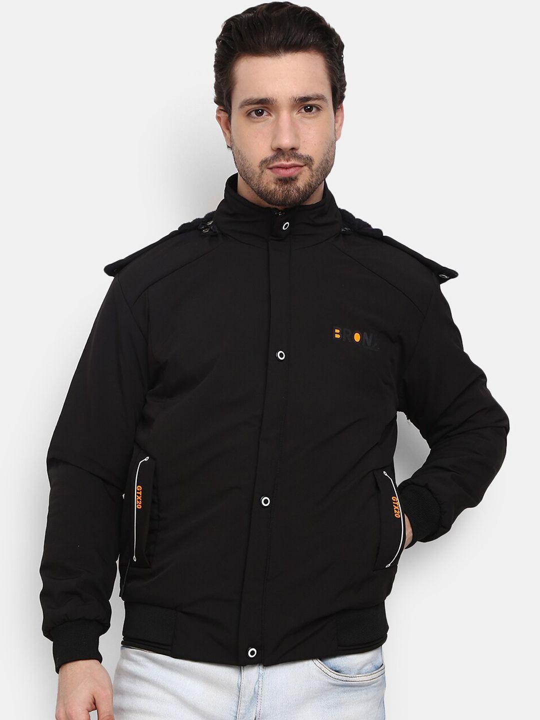 v-mart men black solid outdoor bomber jacket