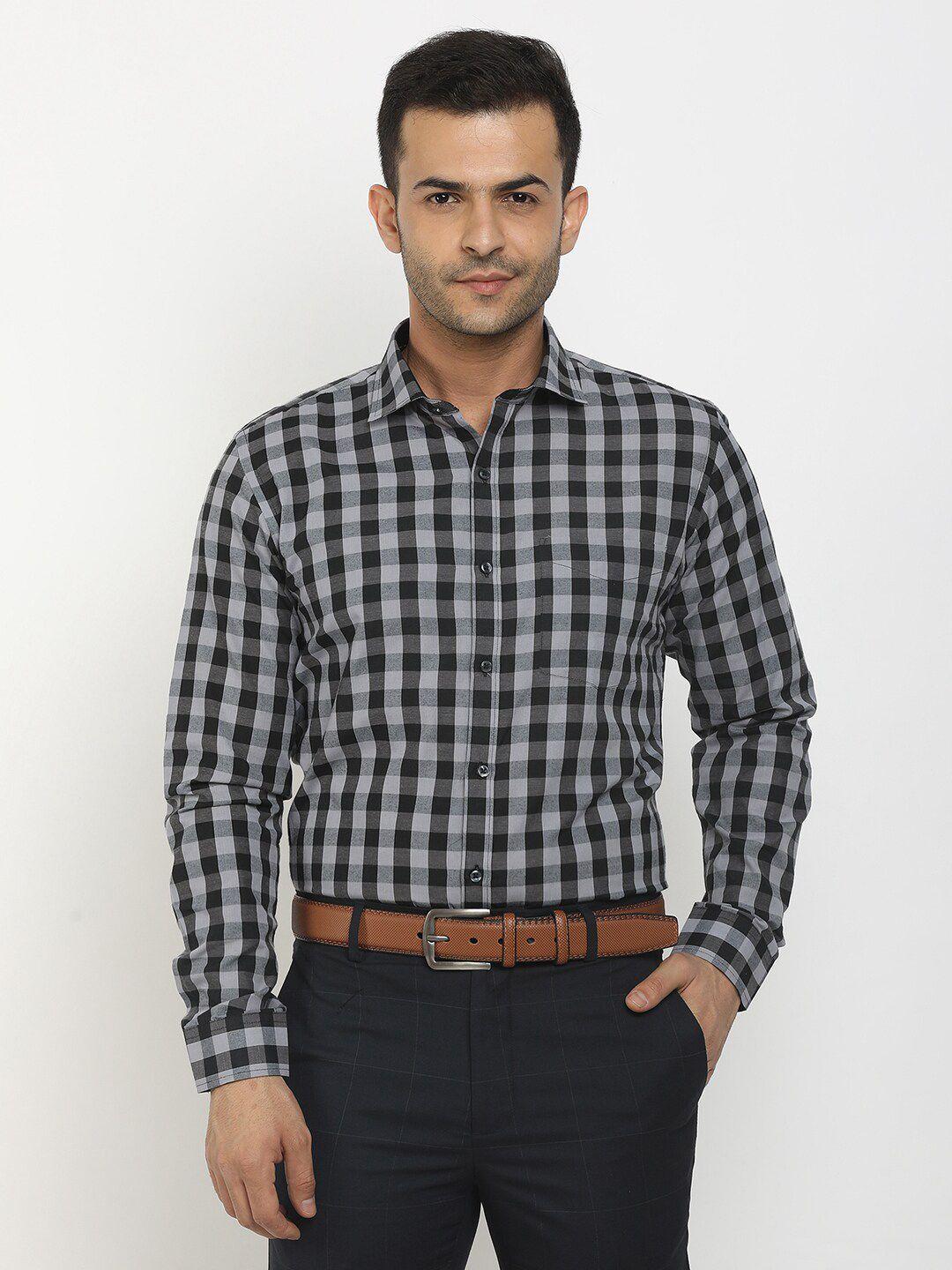 v-mart men black standard checked formal shirt