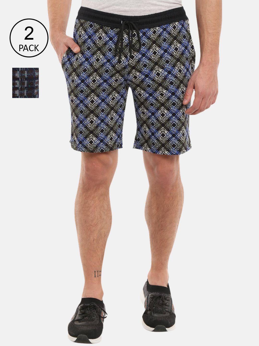 v-mart men blue checked cotton printed   jersy bermuda shorts