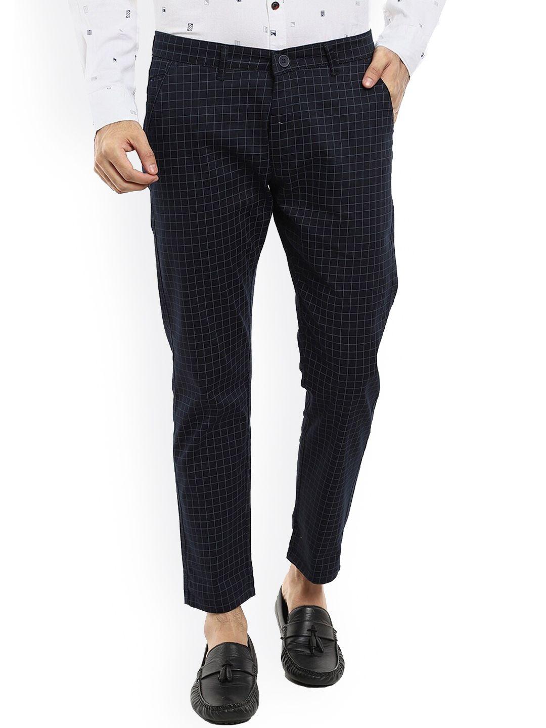 v-mart men blue checked easy wash chinos trousers
