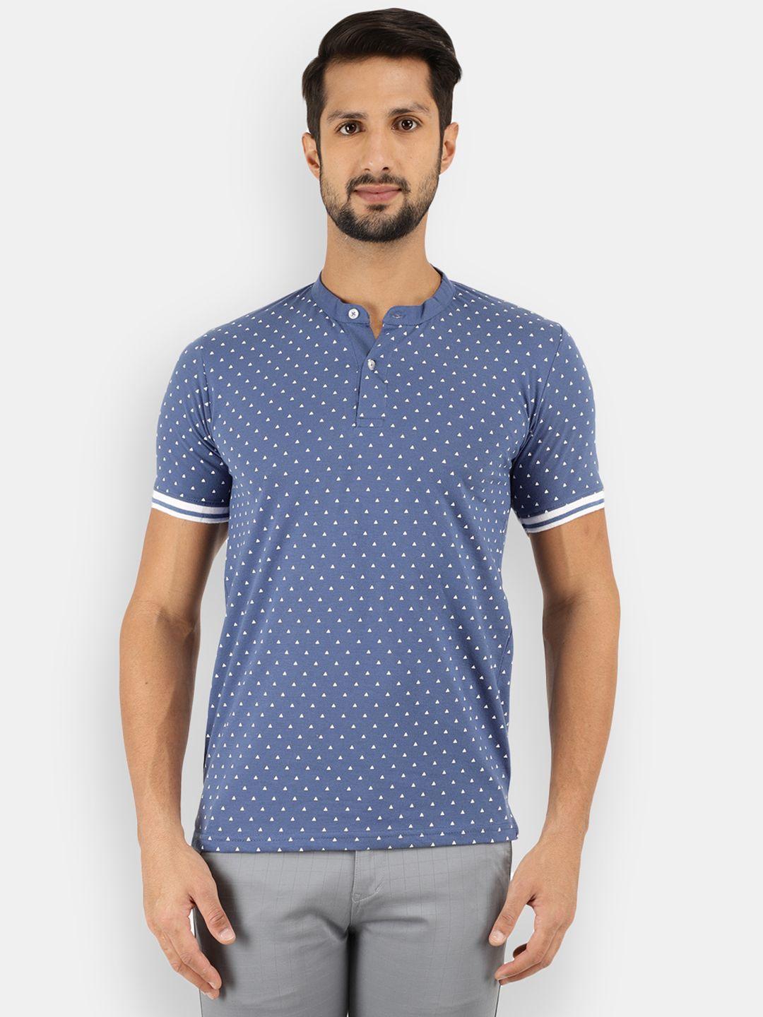 v-mart men blue printed henley neck t-shirt