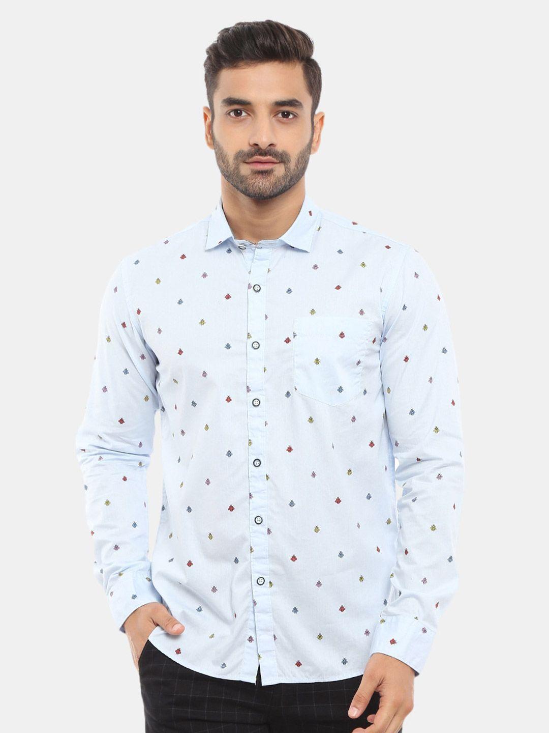 v-mart men blue slim fit printed casual shirt