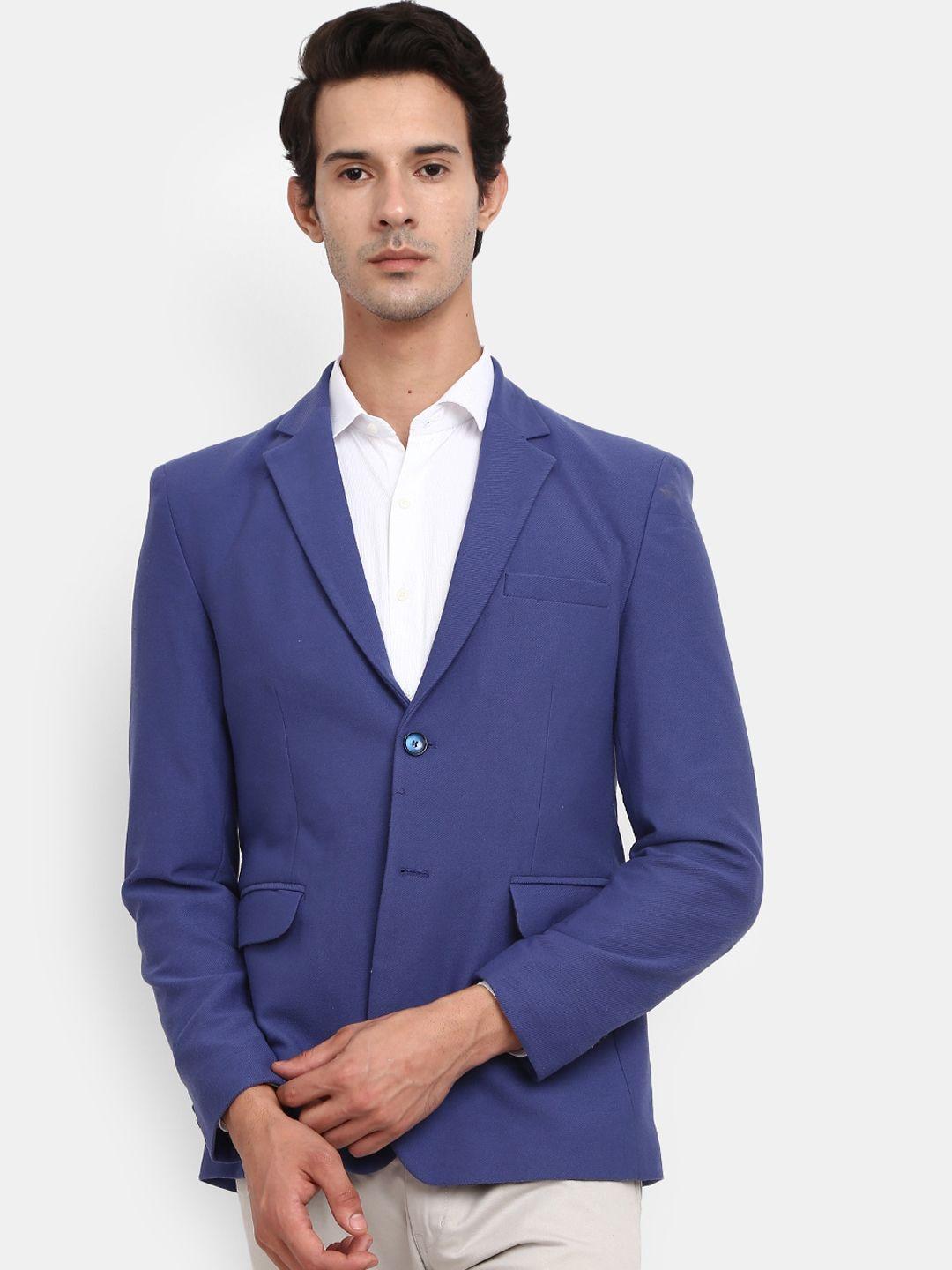 v-mart men blue solid single breasted casual blazer
