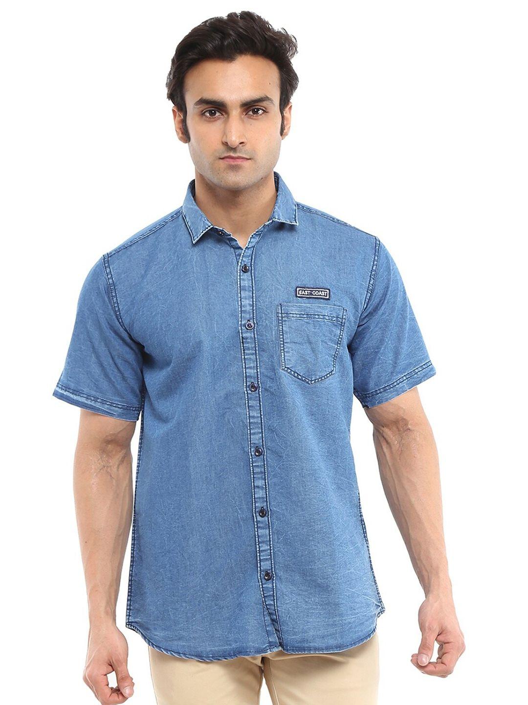 v-mart men blue standard regular fit cotton casual shirt