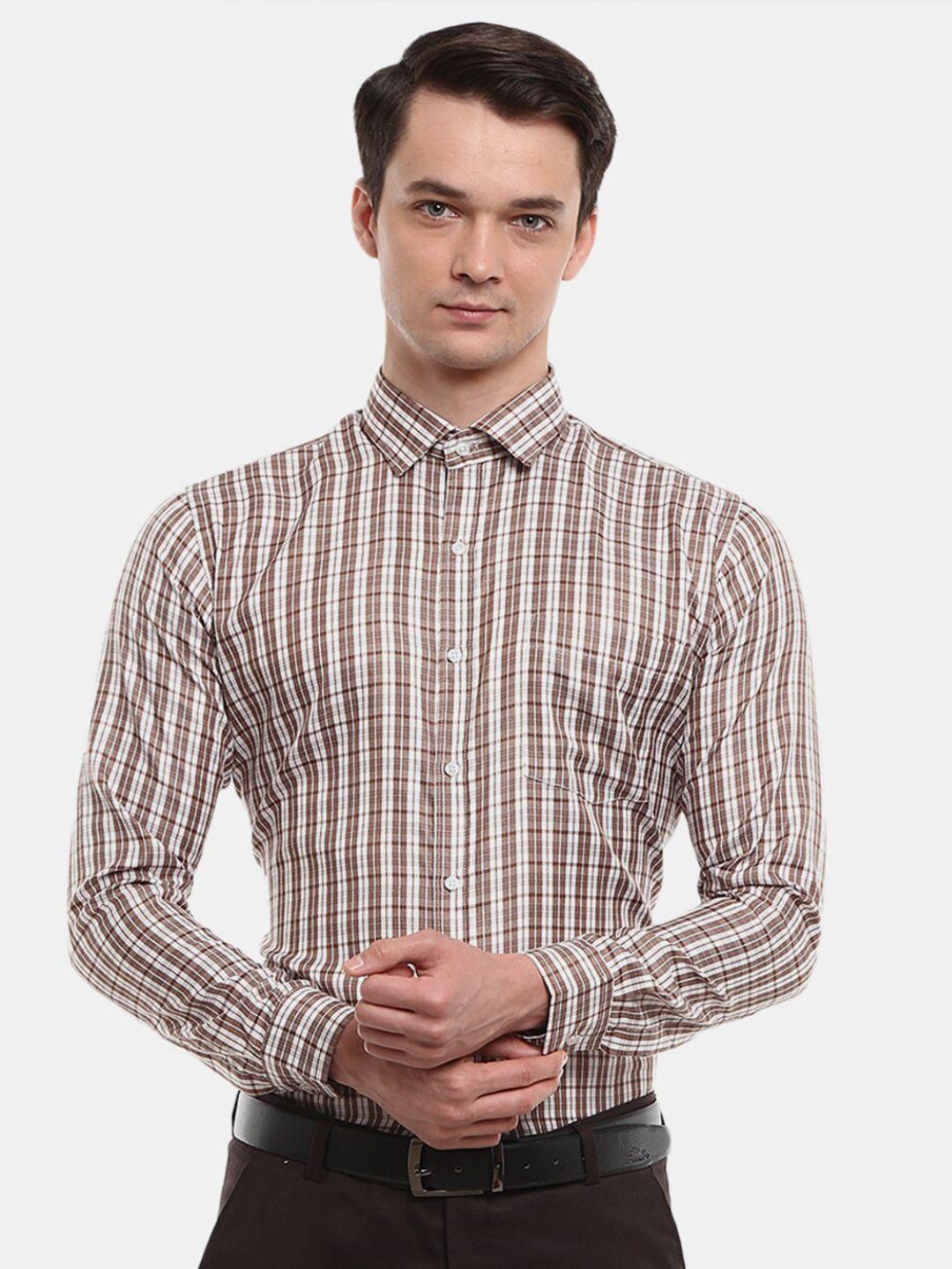 v-mart men brown checked formal shirt