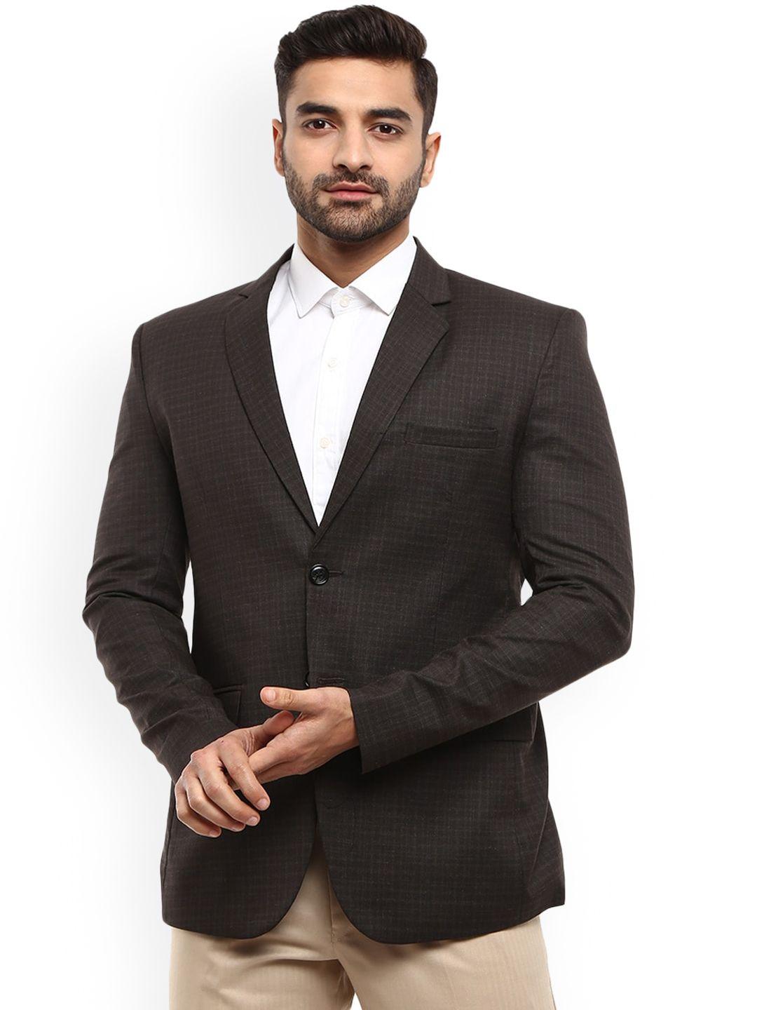 v-mart men brown checked single breasted formal blazers