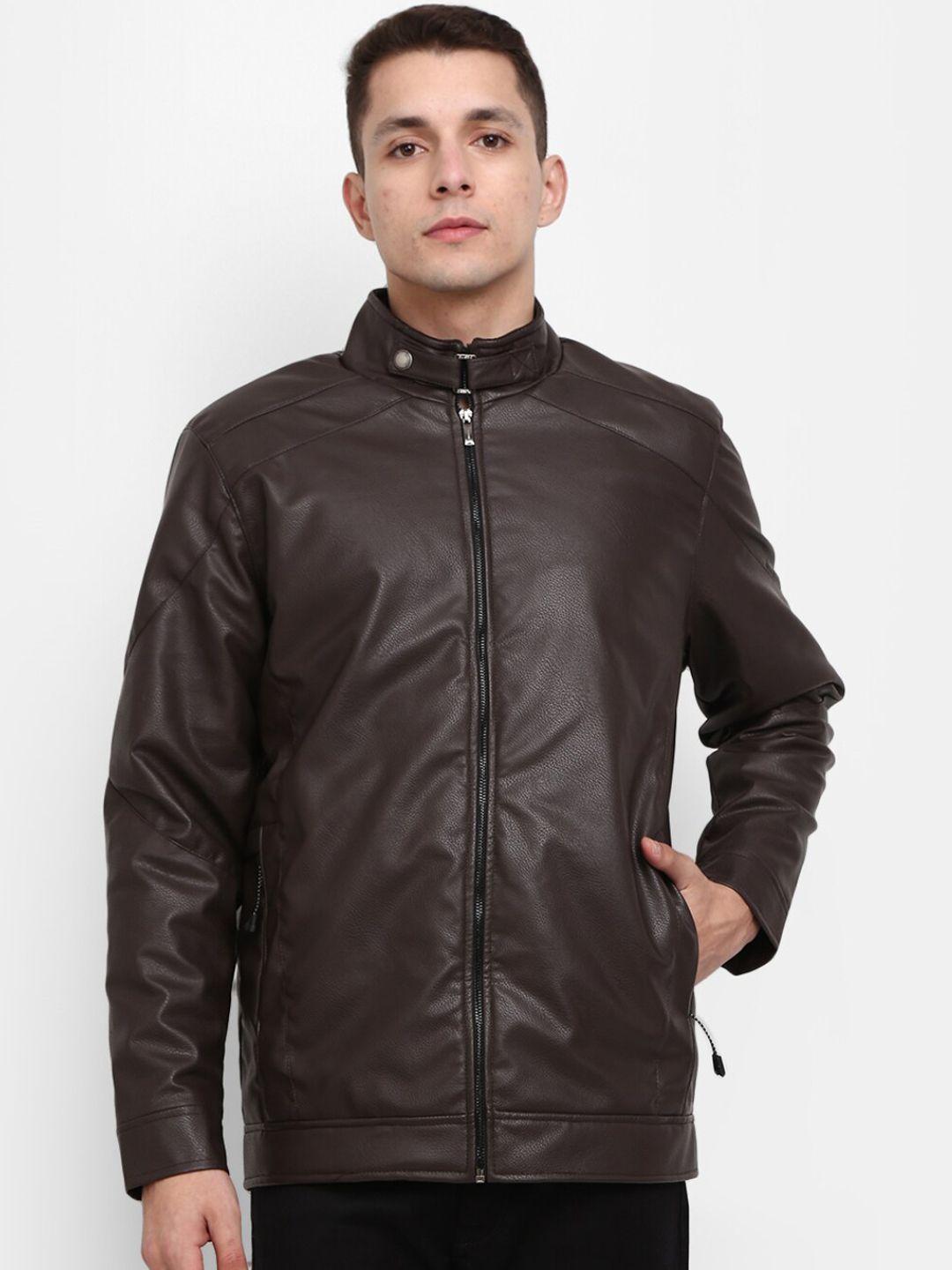 v-mart men brown lightweight outdoor biker jacket with patchwork