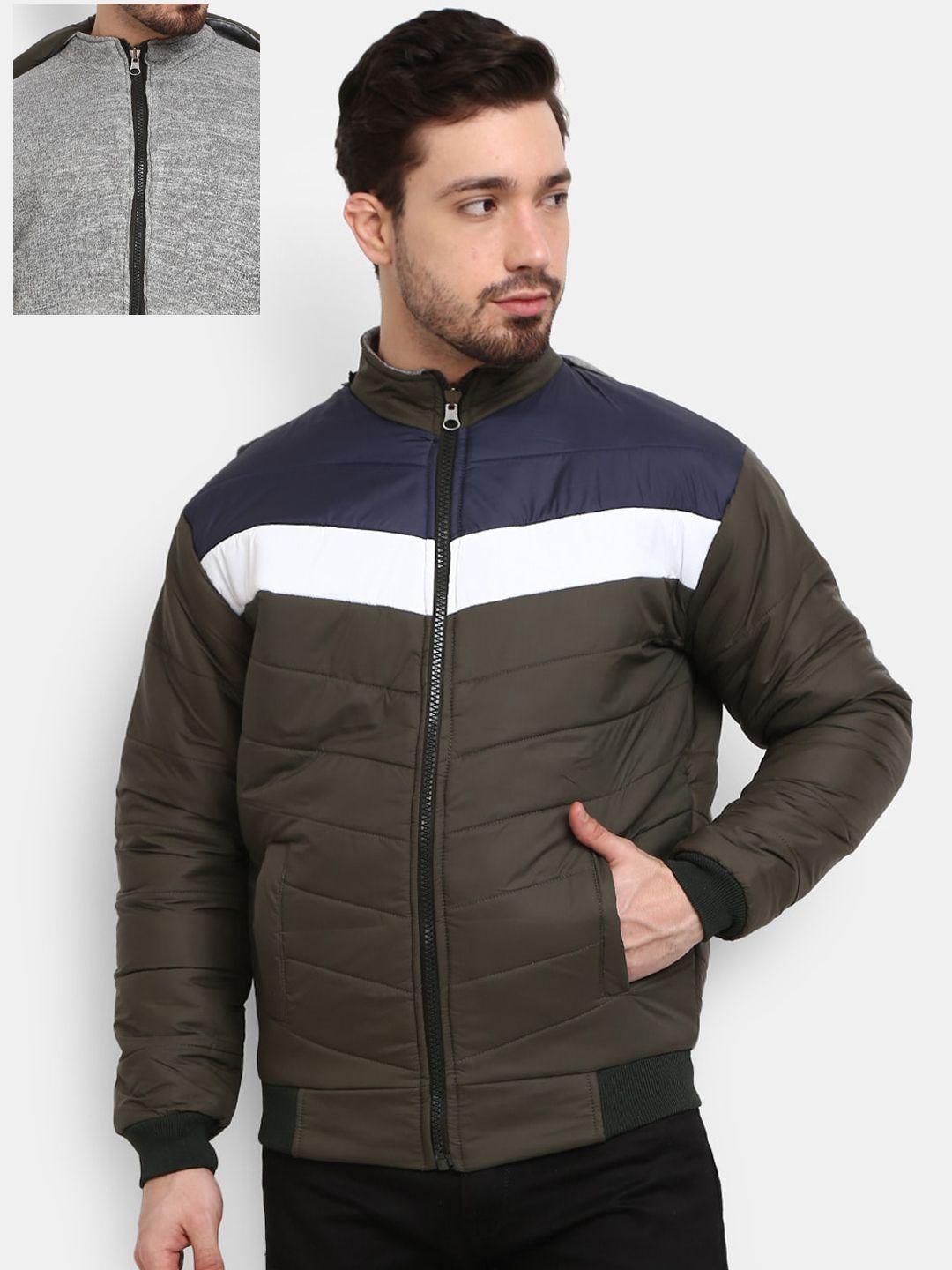 v-mart men colourblocked reversible outdoor bomber jacket