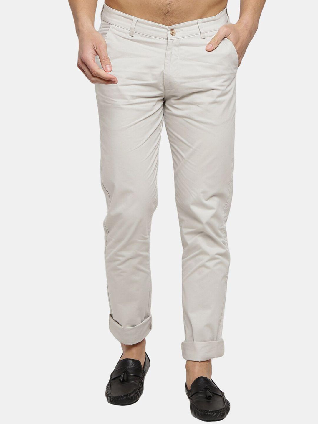 v-mart men cream-coloured classic slim fit chinos trousers