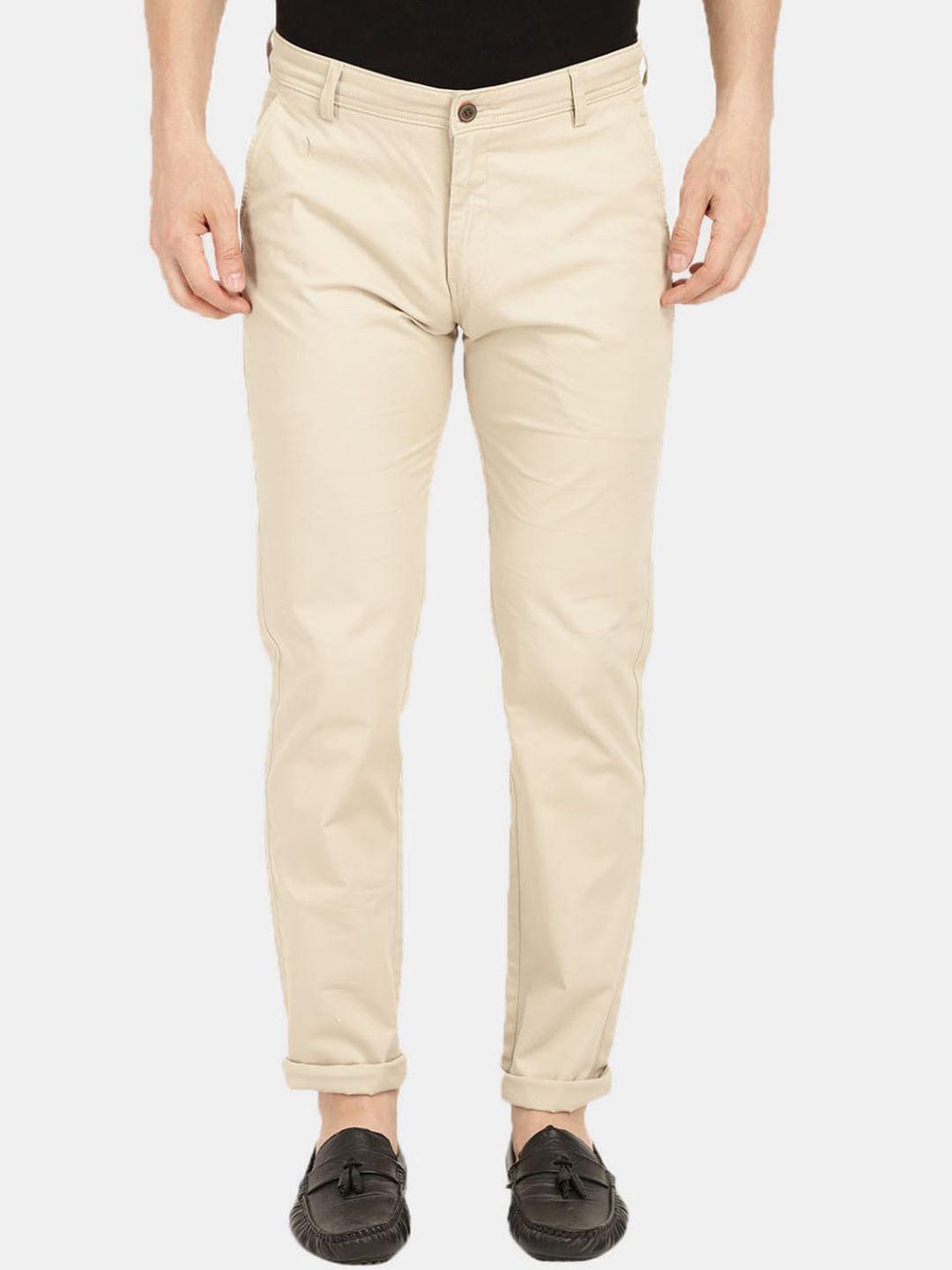 v-mart men cream-coloured slim fit easy wash cotton trousers