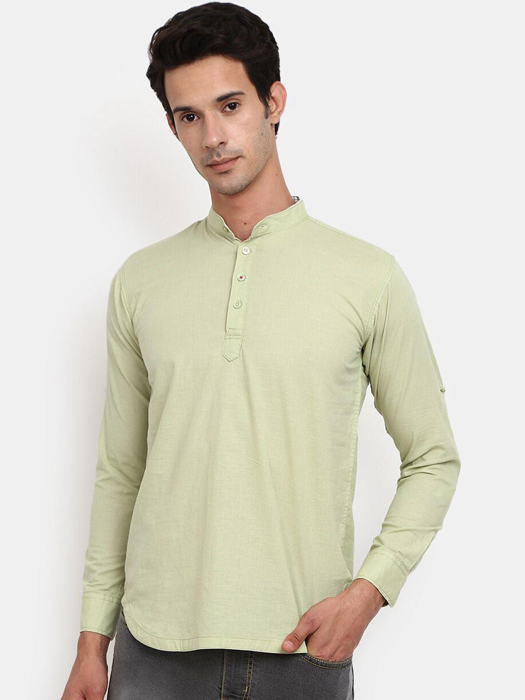 v-mart men green  solid cotton mandarin collar kurta