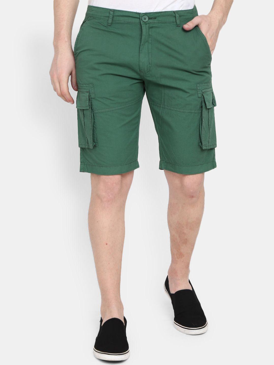 v-mart men green cargo mid-rise solid twill bermuda shorts