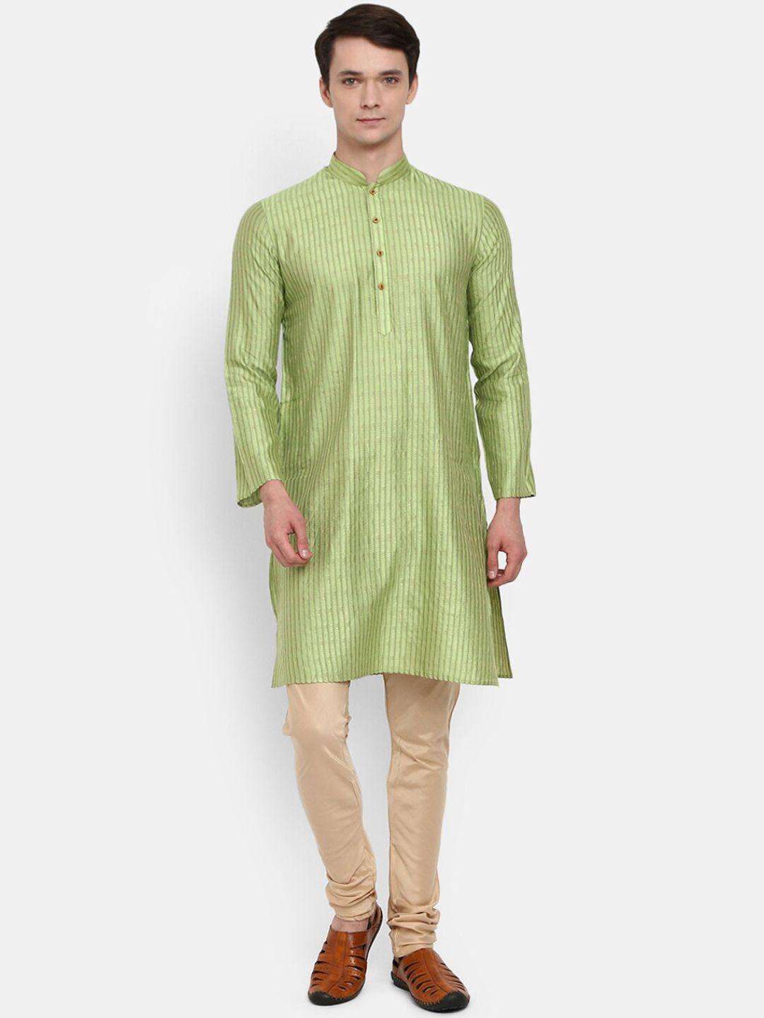 v-mart men green ethnic motifs pure cotton kurta with churidar