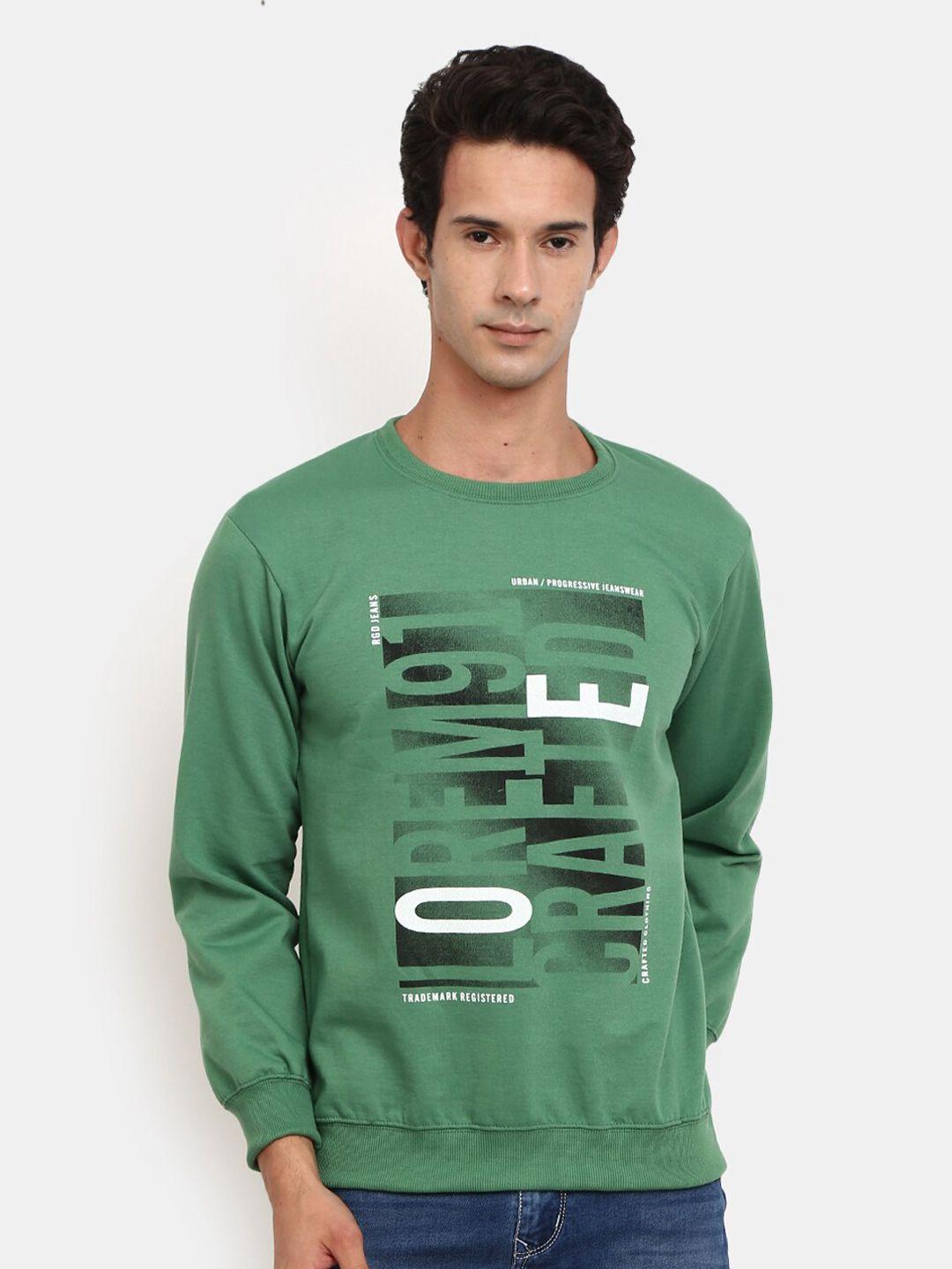 v-mart men green typography printed fleece sweatshirt
