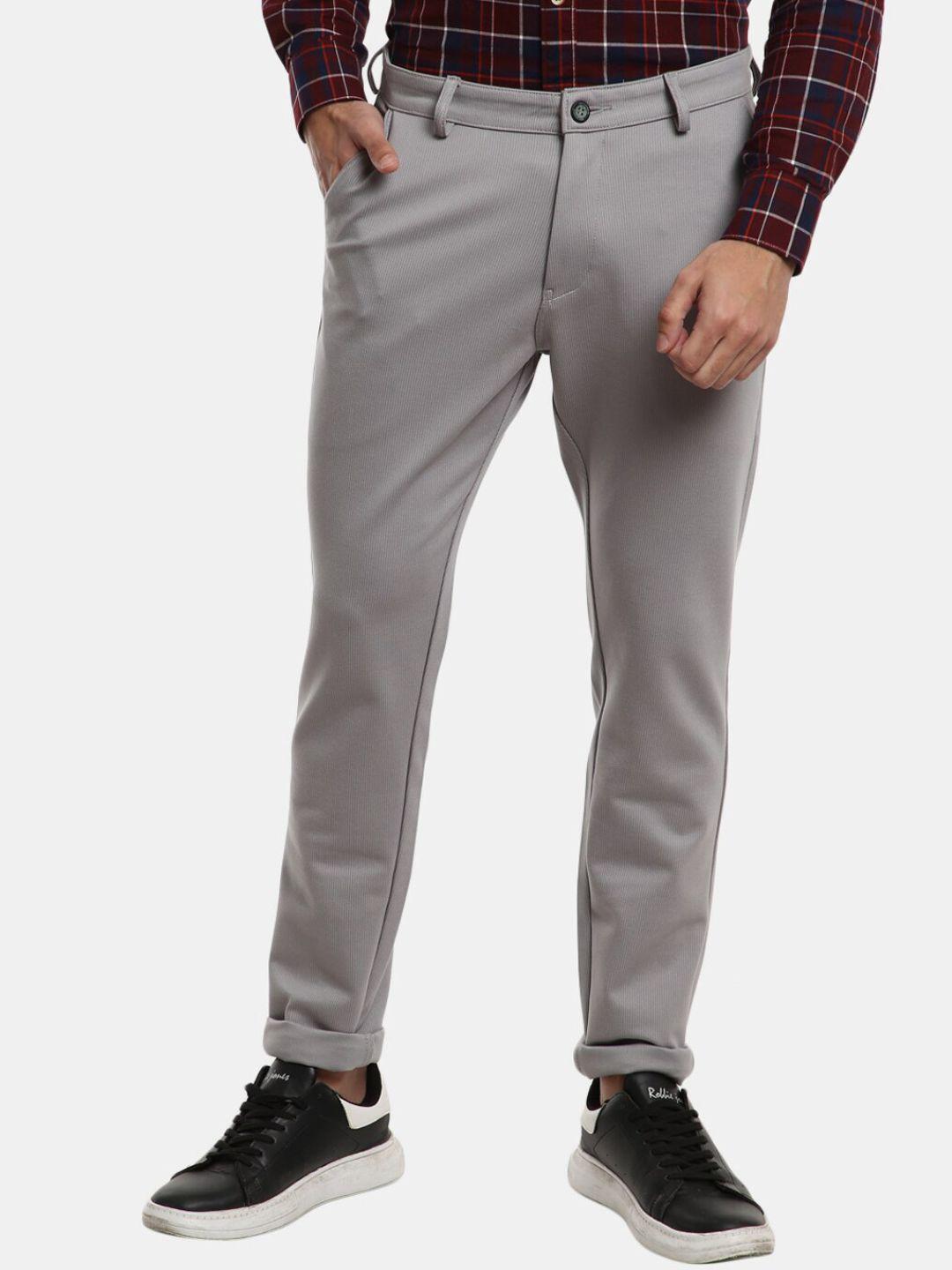 v-mart men grey classic slim fit cotton chinos trousers
