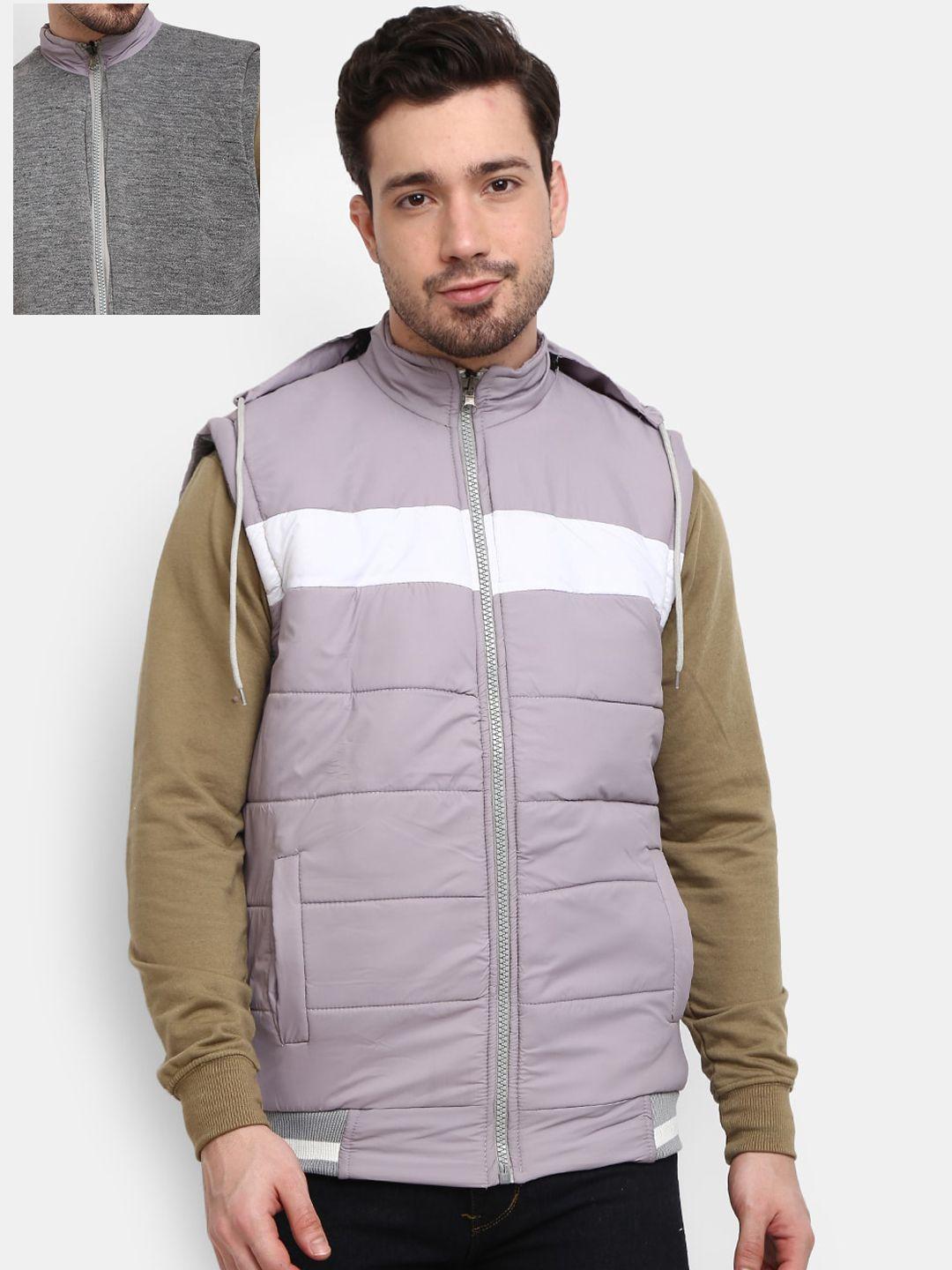 v-mart men grey colourblocked lightweight cotton bomber jacket